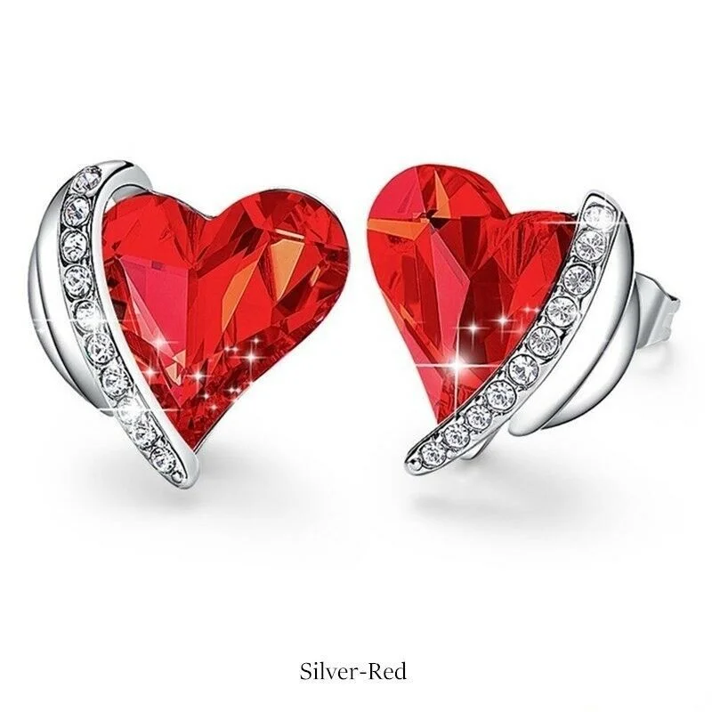 

Женские Серебристые серьги-гвоздики с красным кристаллом из циркона в форме сердца, подарок на день рождения