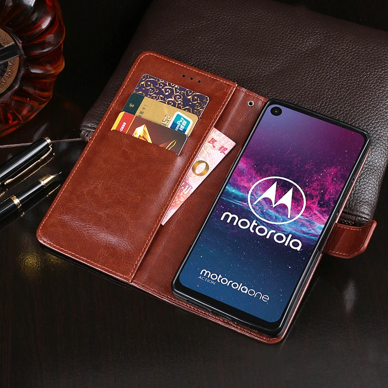 Чехол для Motorola One Action откидной бумажник деловой кожаный чехол телефона Moto P40