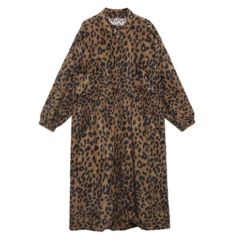 leopard WLD2509 XITAO X длинный плащ большого размера женские модные новые осенние Элегантные карманные черные свободные маленькие свежие повседневные стильные пальто WLD2509 - Цвет: leopard WLD2509