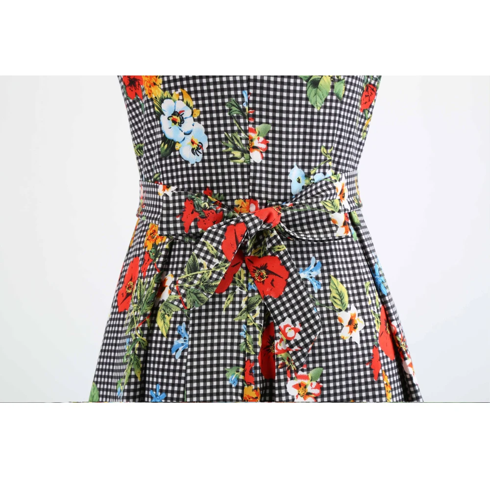 

When We Retro Plaid Print Sleeveless Dress Women Lace Up Elegant Vintage Summer Midi Dress Casual Female Plus Size Dress QY0876