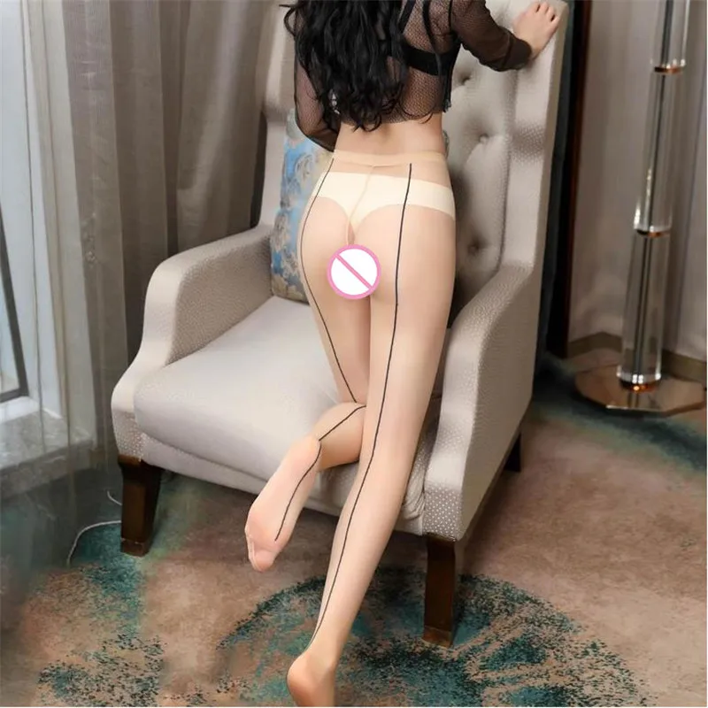 

3 Colors Women Open Crotch Nylon With Back Seam Transparent Silk Stocking Sexy Legs High Hosiery Tights Pantyhose