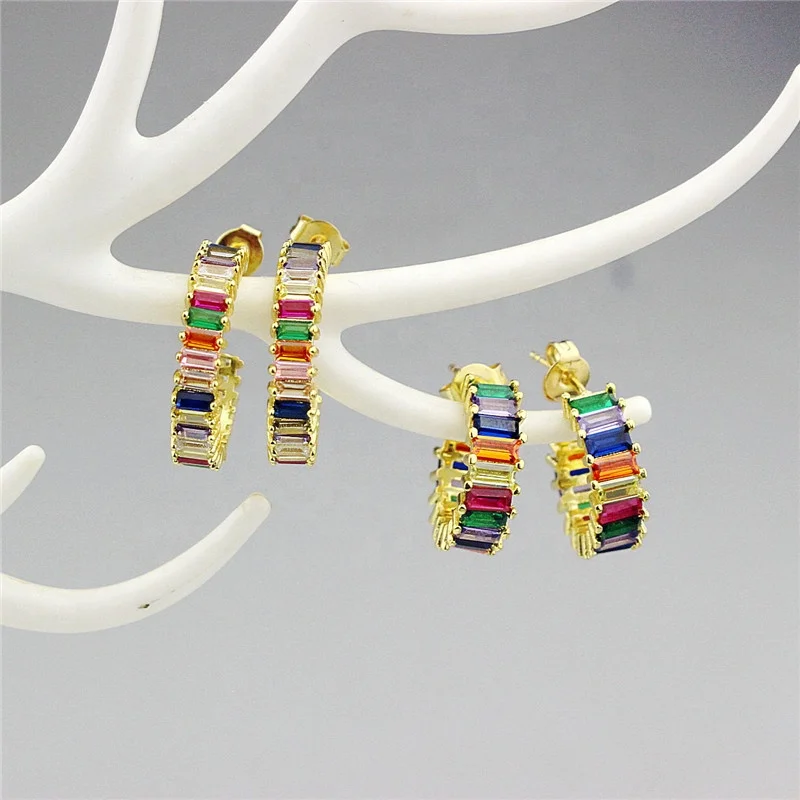10-20mm 5pair/lot Fashion rainbow jewelry custom plated earrings women beautiful cubic zircon popular cz earring | Украшения и