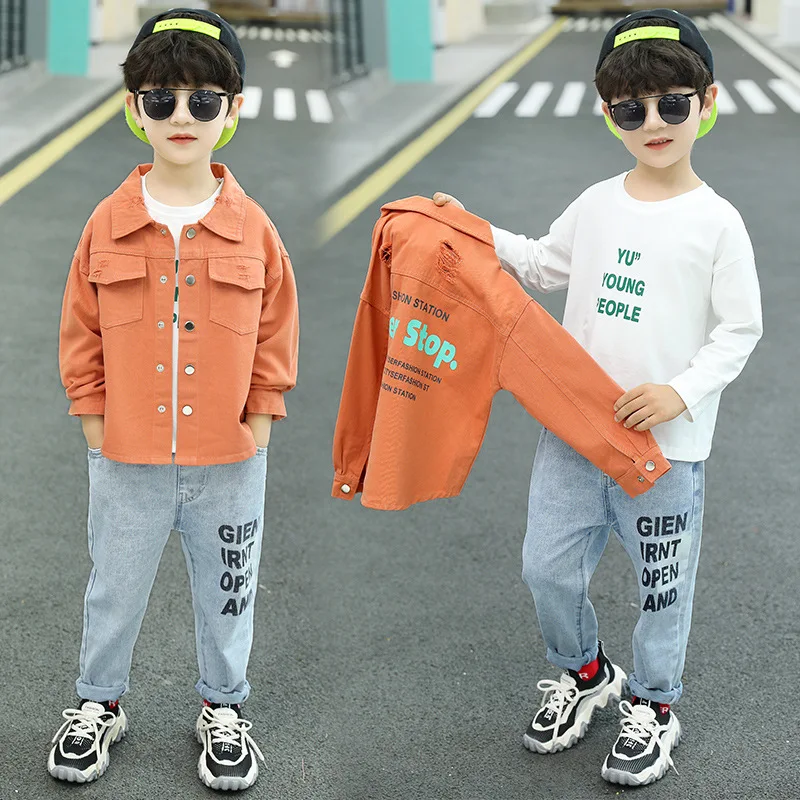 

Boys spring suit denim 2021 new spring and autumn Korean style handsome three-piece children's three-piece suit