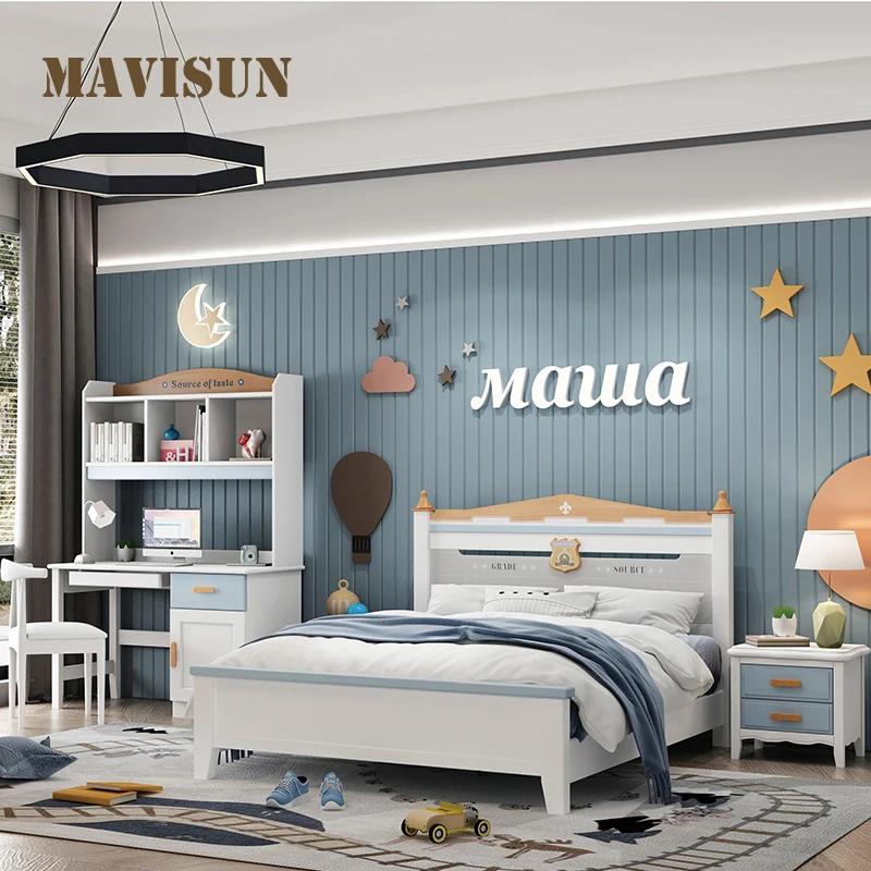 

American Child Bed Teen Simple Small Apartment Household Solid Wood Children's Bed With Solid Wood Frame Bedroom Furniture Set