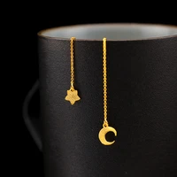 2021asymmetric star moon 24k gold plated brass line earrings for women long tassel dangle earrings korean fashion luxury jewelry