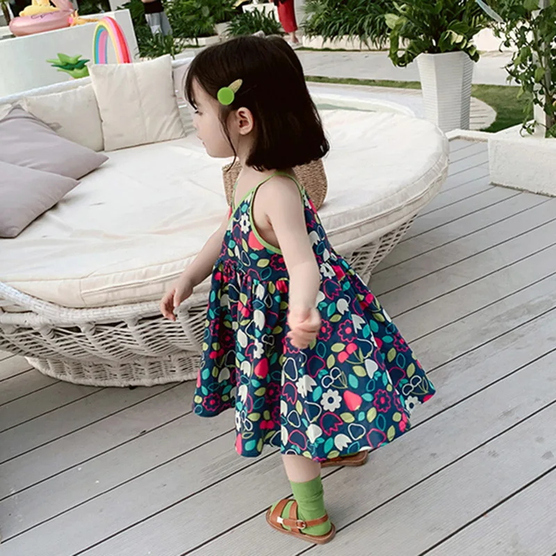 

Hot Sale Summer Girl Sundress Suspenders Sleeveless Flower Print Sweet Princess Dress Baby Casual Dress Up