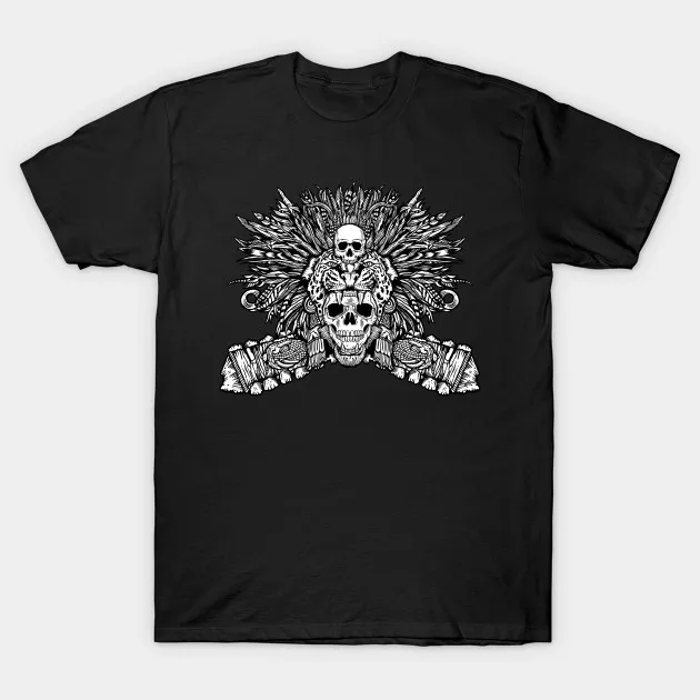 Креативный дизайн футболка с маской черепа Aztec Jaguar. Летняя хлопковая Футболка