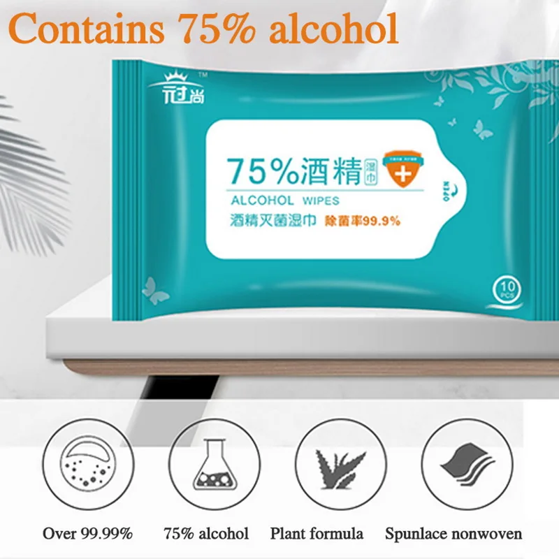 10 pacotes de 75% Toalhetes com Álcool Saúde Portáteis para Limpeza Tecidos Molhados Lençóis Descartáveis Esterilizado|Бытовые