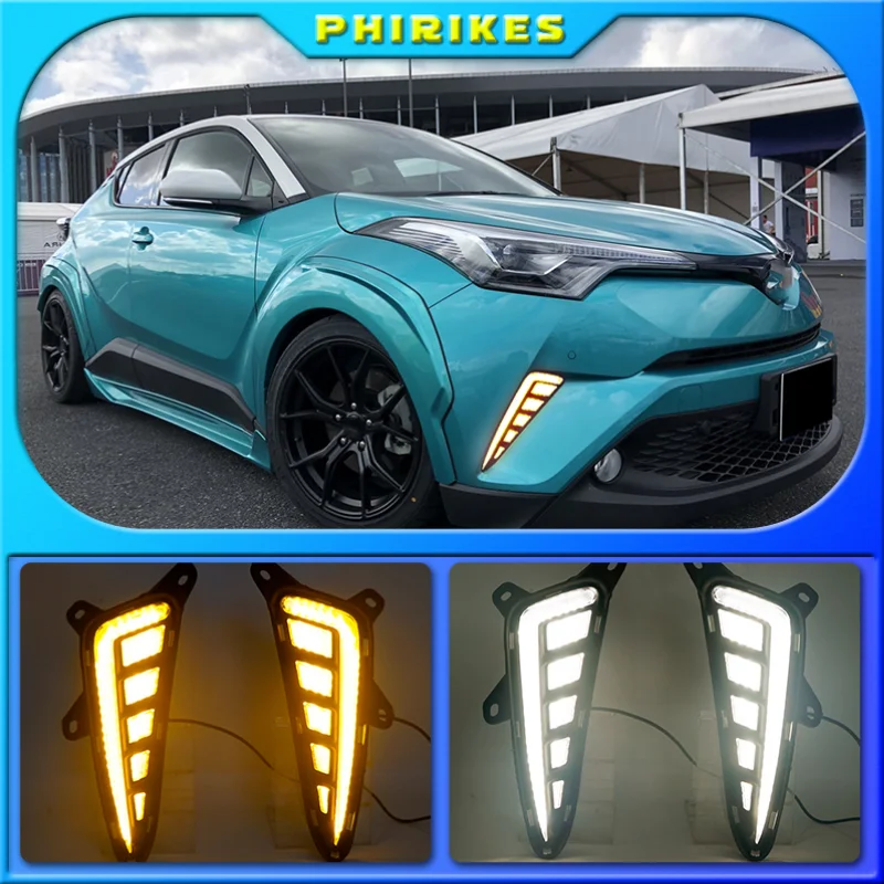 

2PCS For Toyota CHR C-HR 2016 2017 2018 2019 LED DRL Daytime Running Light Daylight Fog Lamps With turn Signal lamp car Styling