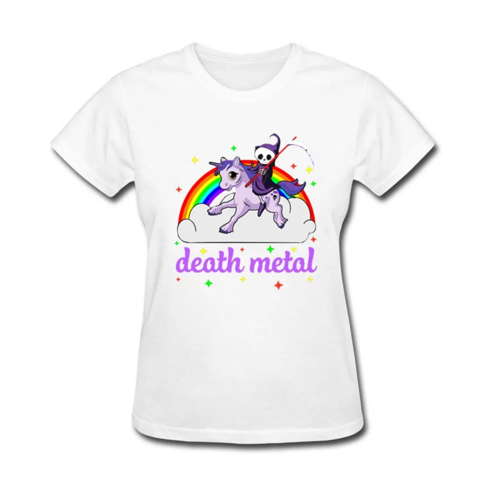 Остров радуги смерти металла рокер милый Единорог футболки Женская хлопковая