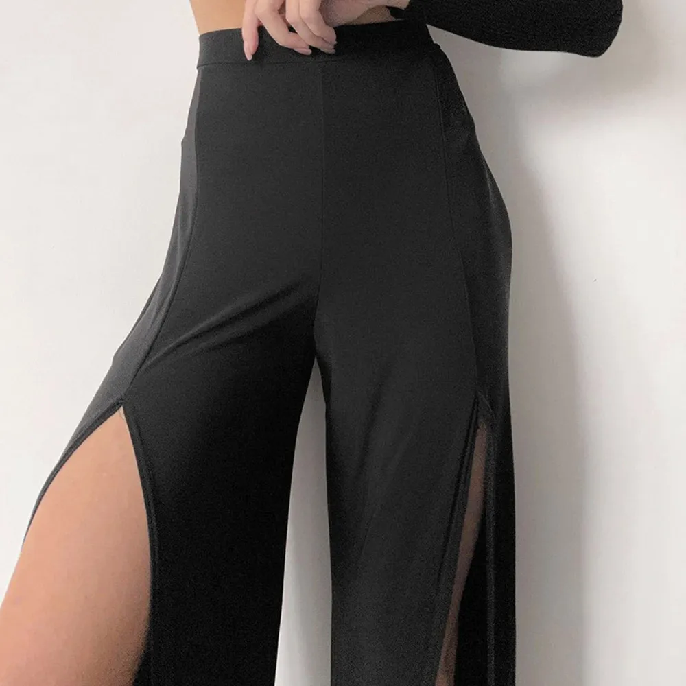 

New Arrival High Street Loose Solid Split Wide Leg Pants High Waist Full Length Straight Trousers Streetwear Fashion Spring 2021