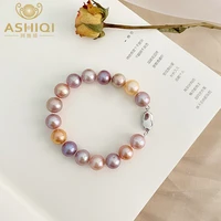 ashiqi big natural freshwater pearl bracelet real 925 sterling silver mixed color jewelry for women wedding gift