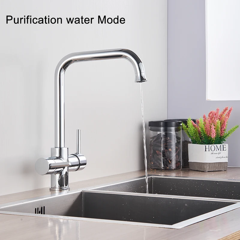 Rozin Brushed Nickel Purified Water Kitchen Faucet Dual Handles with Hot Cold Mixer Tap Brass Chrome Pure Water Filter Tap wall mount kitchen faucet