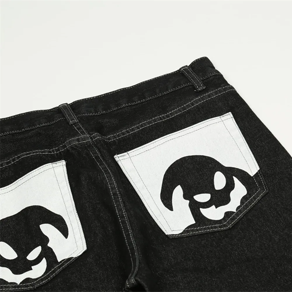 2021 New Arrival Cartoon Pocket Print Retro Washed Men Hip Hop Jeans Trousers Straight Casual Baggy Denim Pants Pantalon Homme