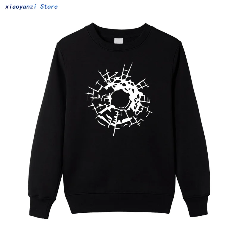 

Bullet Holes Glass Art is here sweatshirts Men pullovers Fashion Funny Cotton sportswear hoodies Brand