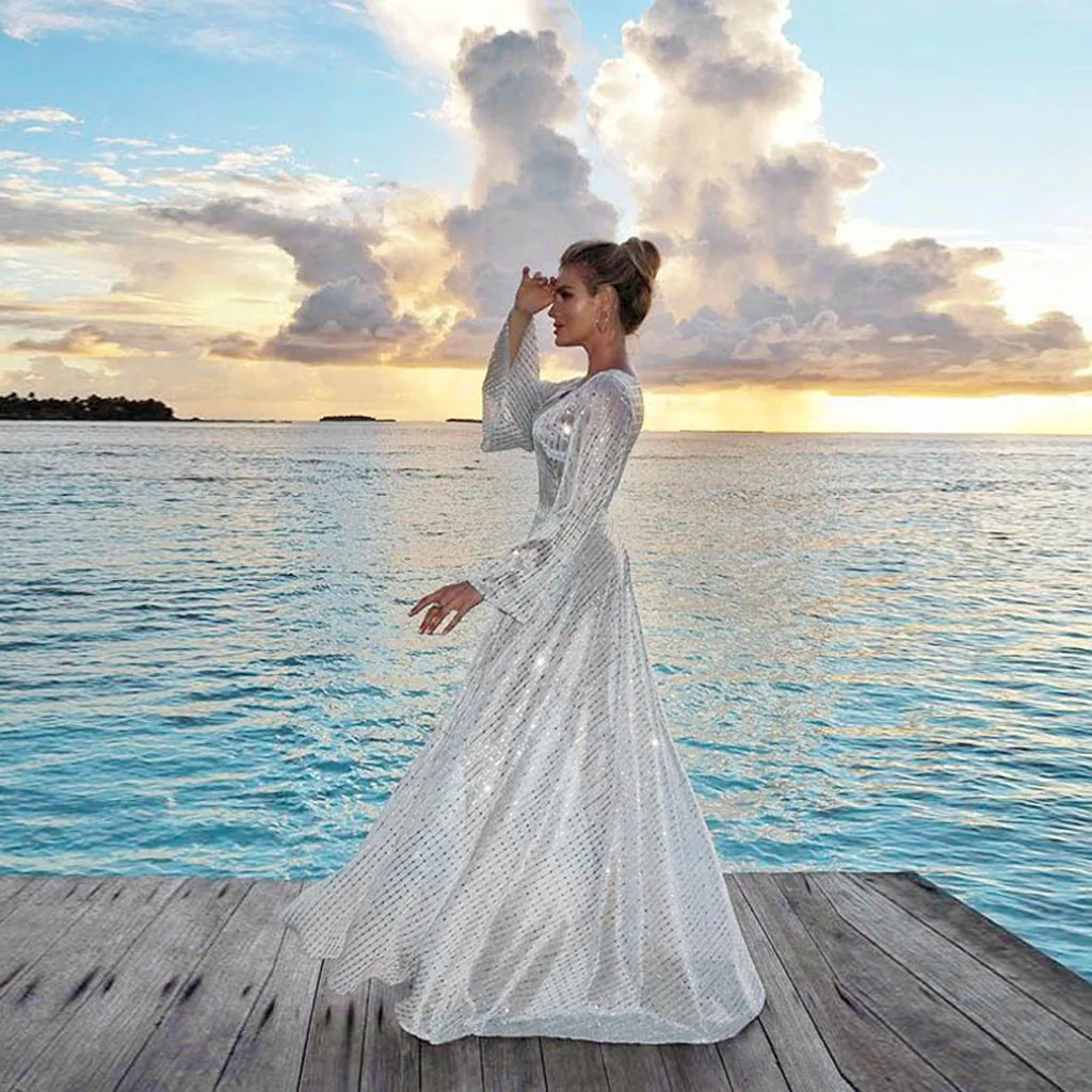 Женское белое длинное платье Формальное свадебное с v образным вырезом