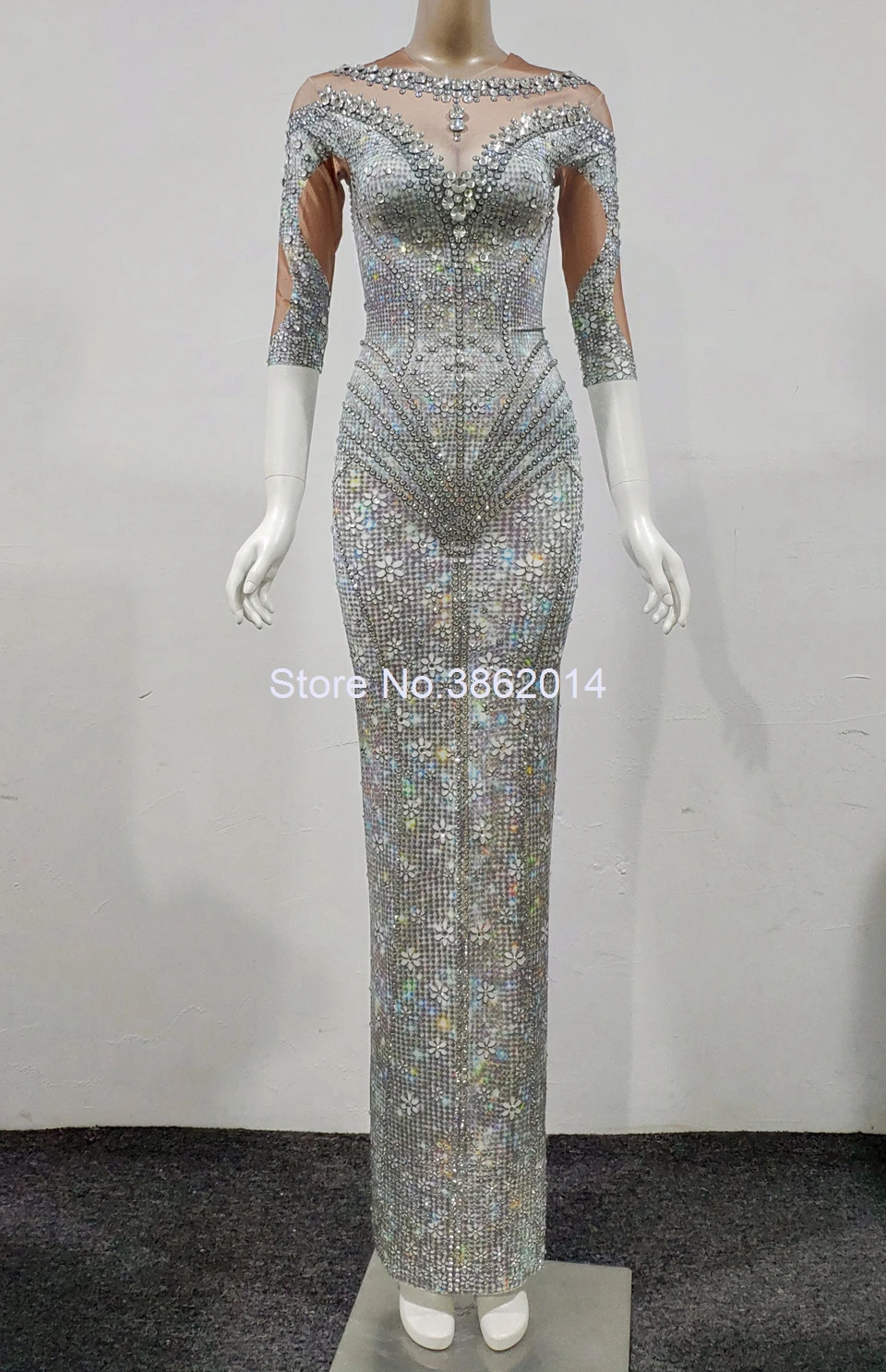 Блестящее длинное платье стразы с 3D принтом эластичное женское из спандекса для