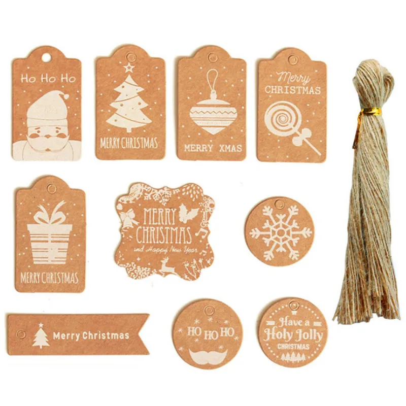 

Craft paper Christmas tag 10 designs gift presents label Christmas tree ornaments hang strings included