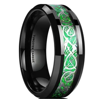8mm mens black dragon stainless steel ring silvery celtic knot inlay green black carbon fiber ring men wedding band size 6 13