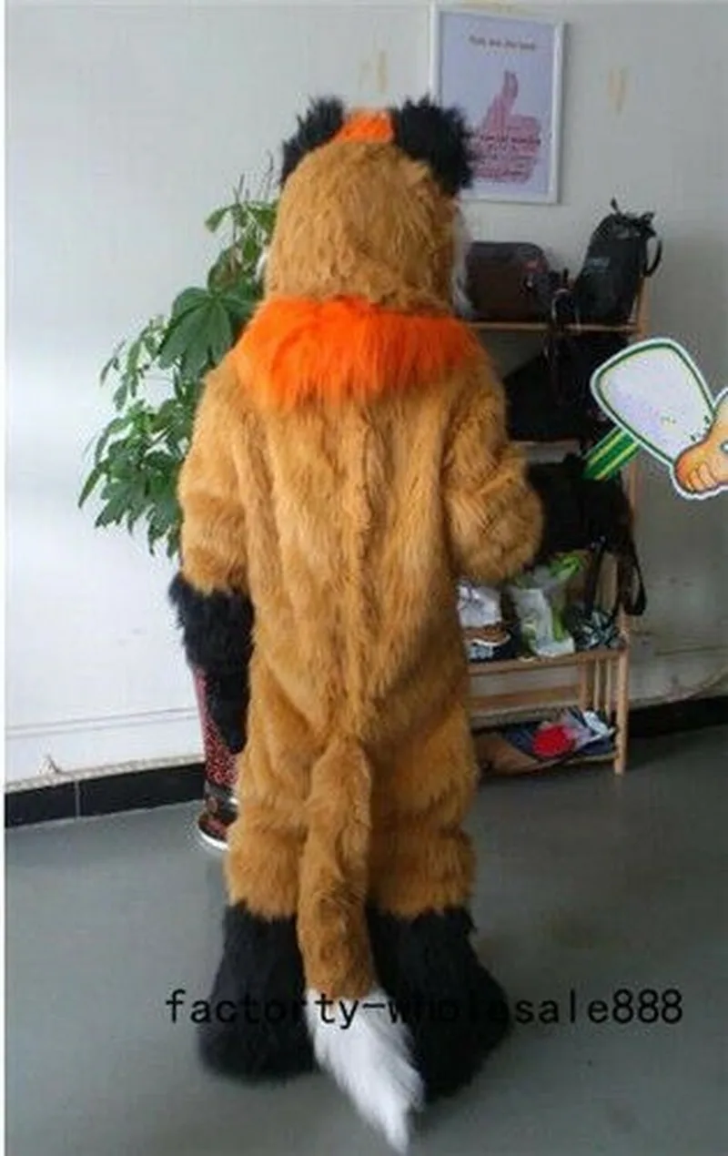 Милый длинный меховой коричневый хаски собака талисман костюмы лиса унисекс