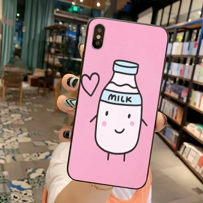 Pink Strawberry Milk Cover Black Soft Shell Phone Case for iPhone 11 pro XS MAX 8 7 6 6S Plus X 5S SE 2020 XR case | Мобильные