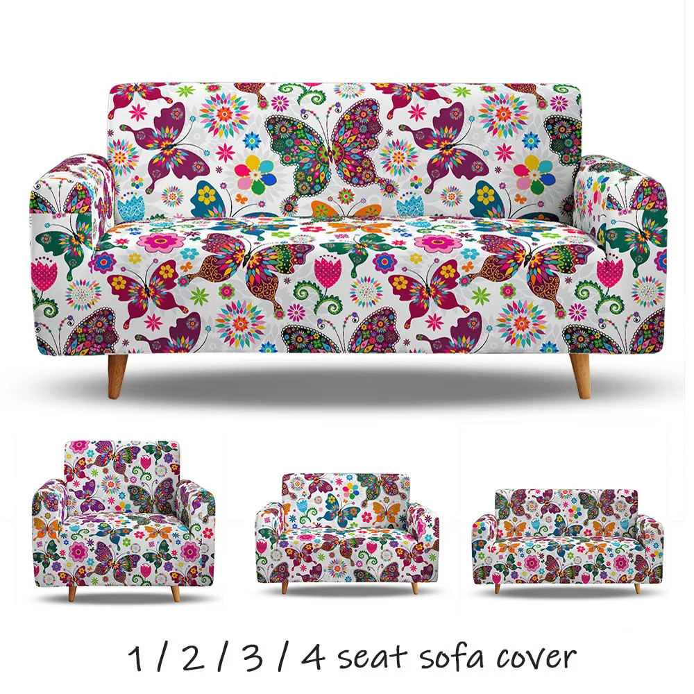 

3D Print Butterfly Elastic Sofa Covers For Living Room L Shape Cute Dinosaur Sofa Cover Kids Gift 1/2/3/4 Seaters All-inclusive