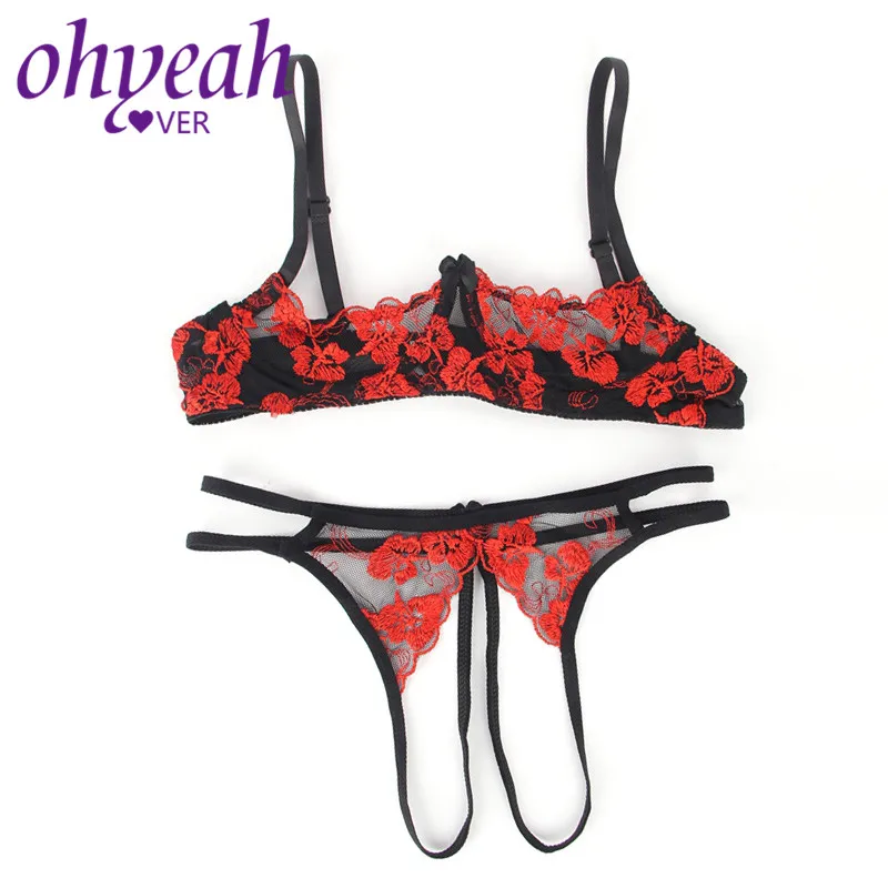 

Ohyeahlover Hollow Open Bra Lingerie Set Crotchless Embroidery Erotic Panties Women Sexy Perspective Bra Underwear Set RL80977
