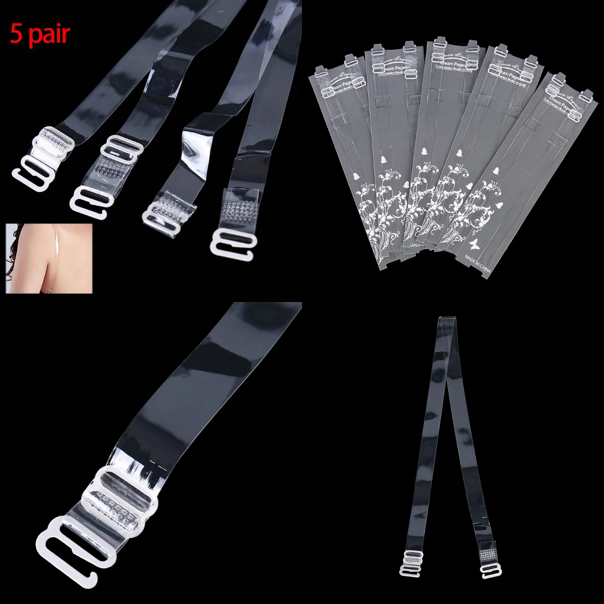 

5Pairs=10Pc Women's Metal Buckle Bra Straps Belt Elastic Transparent Silicone Bra Straps Adjustable Baldric Lingerie Sling