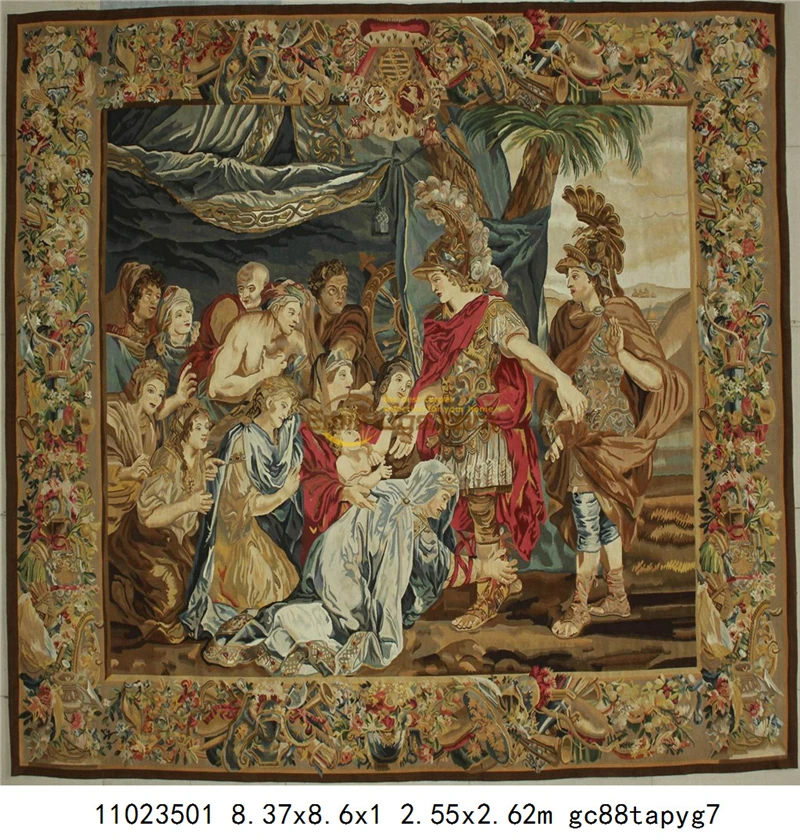 Антикварный французский гобелен редкий обуссон стиль бегун великая волна