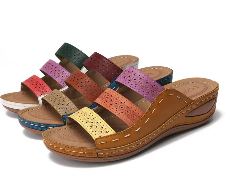 Женские повседневные шлепанцы сандалии на толстой подошве танкетка Ретро стиль