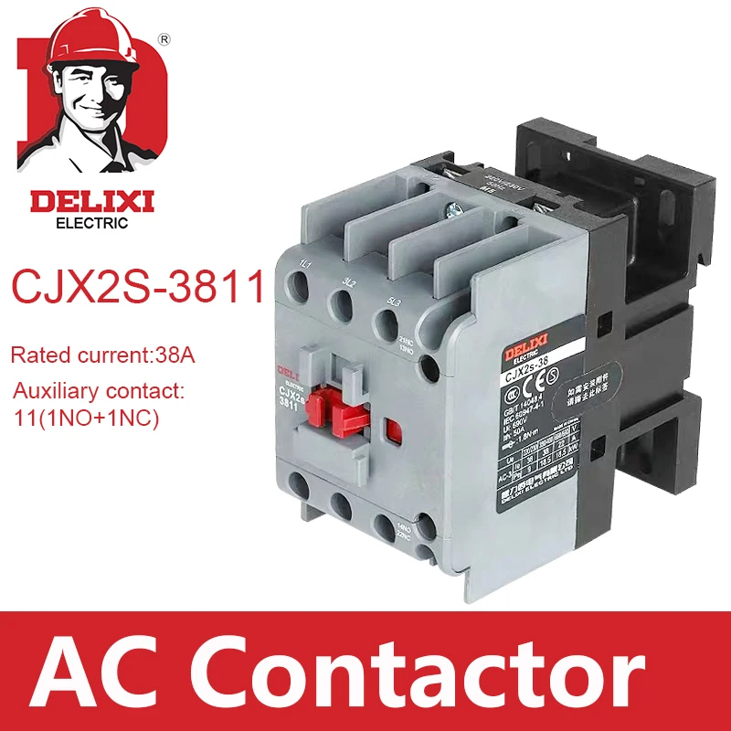 CJX2s-3811 контактор переменного тока DELIXI 38A 3 полюса без NC катушки напряжения 24 в 36 в 110 В 220 В 380 В 50 Гц на din-рейке