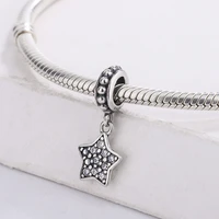 925 sterling silver glittering cz transparent zircon star pendant charm bracelet diy jewelry making for original pandora