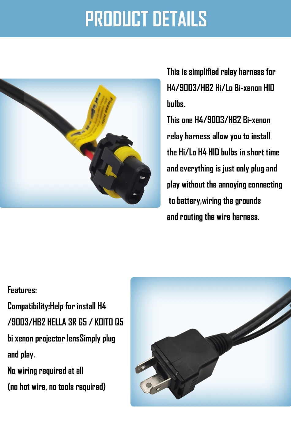SZDS Bi Xenon 35 Вт 55 Вт H4 12 В 2 шт кабельный жгут для H4 9003 Hi/Lo Bi-лампы Xenon HID проводки контроллеры Play and plug