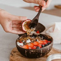 coconut bowls and wooden spoon fork set vegan organic salad smoothie buddha acai bowl for kitchen dining and decoration