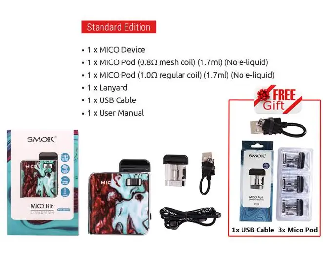 Распродажа! набор SMOK Mico, зажигалка, 700 мА/ч, батарея, электронная сигарета, анти-протекание, мини, электронная сигарета, ручка Pod, катушка VS NORD JC01 - Цвет: Chrome 2 Gifts
