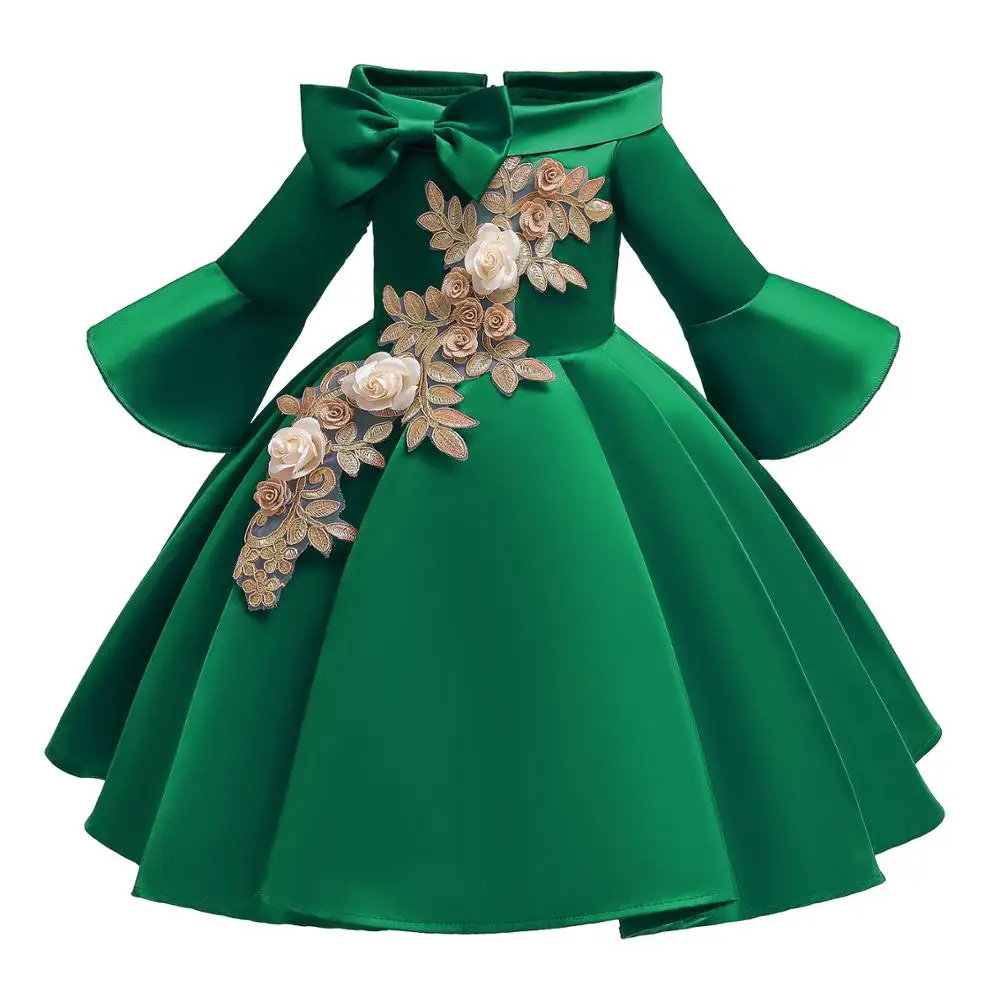 New fashion off-the-shoulder girl baby color stitching bow dress children's embroidered princess |