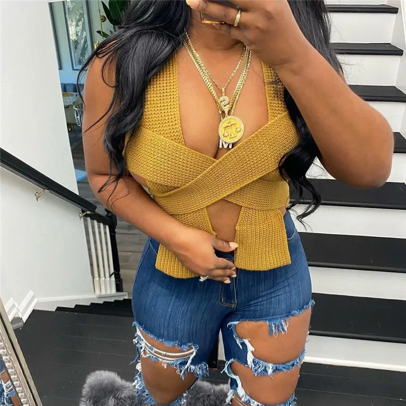 

2021 летний женский топ со шнуровкой, вязаный бандаж танковый корсет, короткие женские футболки, повседневная Молодежная уличная одежда