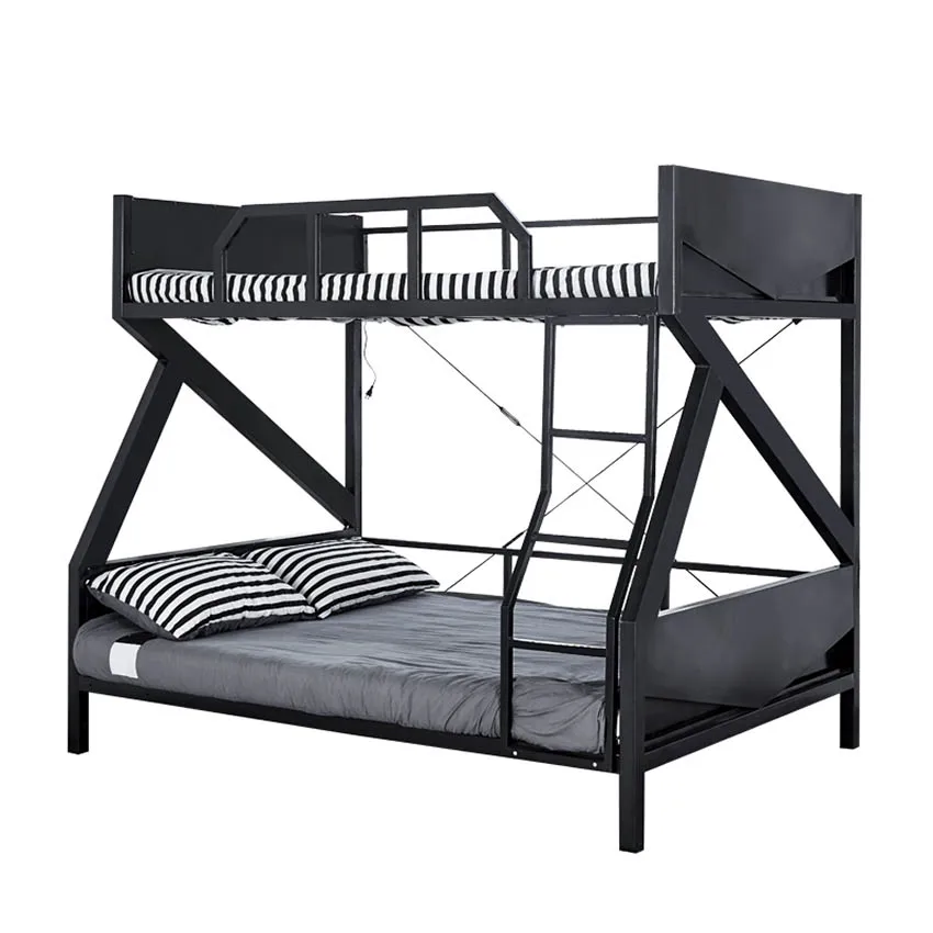 

Multifuctional Bunk Bed Bedroom Coloured Lamp Iron Frame Bed For Hotel School Kids Adult Twin Bed Frame With GuardRail Ladder