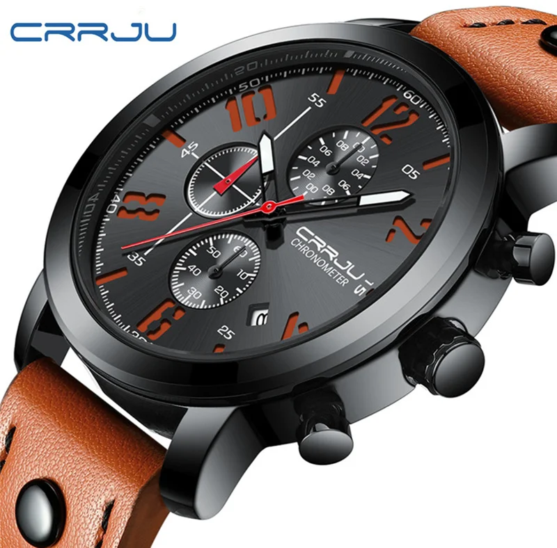 Лучший бренд Роскошный хронограф CRRJU с большим циферблатом мужские часы спортивные наручные Relogio Masculino Reloj