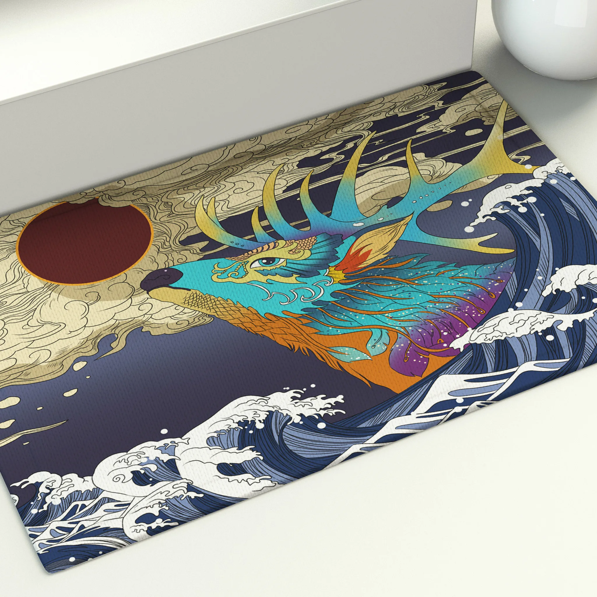 Напольный коврик Kanagawa с волнистым морем в японском стиле водяным принтом входной