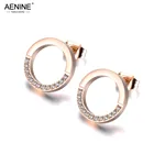 Серьги AENINE свадебные женские, модные ювелирные украшения из нержавеющей стали с фианитами, круглые ювелирные украшения из розового золота на годовщину юбилея AE19076