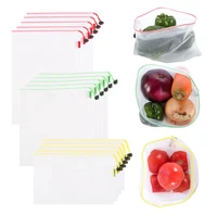 15pcs reusable mesh produce bags fruit vegetable mesh bag transparent polyester mesh drawstring bag eco friendly grocery bag