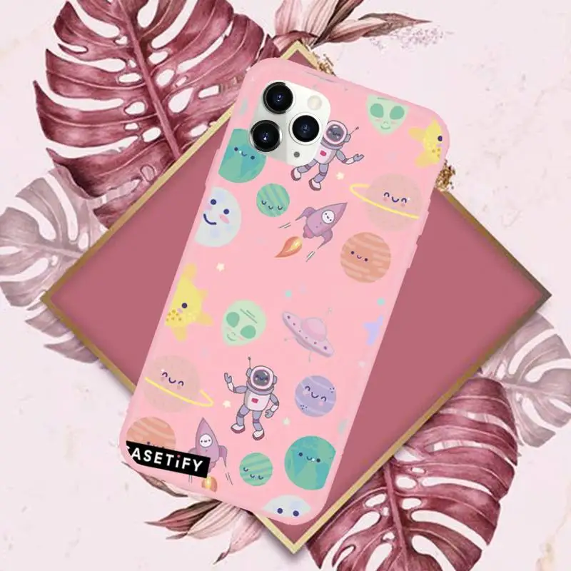 

Space planet moon alien Phone Case Candy Color for iPhone 6 7 8 11 12 s mini pro X XS XR MAX Plus