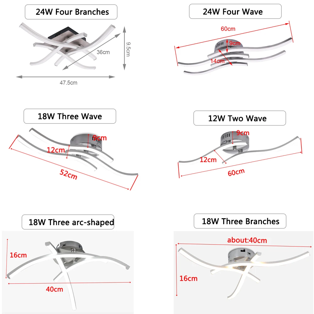 

12W 18W 24W Modern LED Ceiling Lights AC 85-265V Aluminium Wave Shape Pendant Ceiling Lamp for Bedroom Living Room Decoration