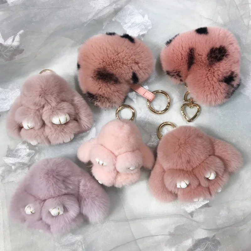 2021 New Fashion High Quality Real Fur Cute Lazy Rabbit Car Key Ring Fashion Handbag Backpack Hairball Pendant Keychain Accessor