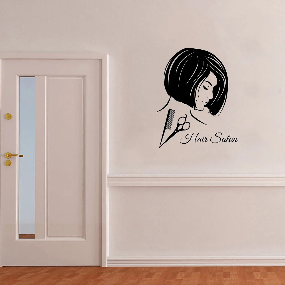 

Hair Salon Wall Decals Fashion Girl Hairdressing Beauty Salon Wall Decor Scissors Comb Vinyl Decal Sticker Art Mural Decals