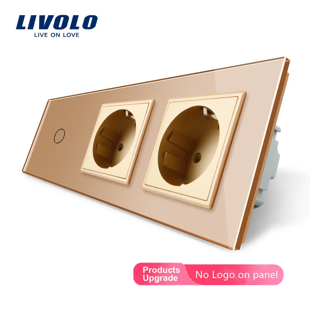 Livolo ЕС стандартный разъем питания, AC 220~ 250 В, Хрустальная стеклянная розетка панель, 2 комплекта настенных розеток с сенсорным выключателем, без логотипа