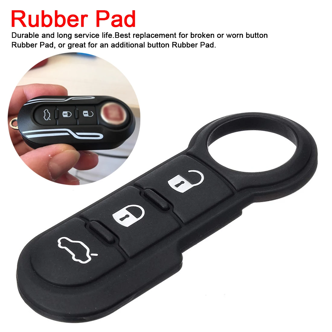 

3 Buttons black leather soft button Rubber Pad Car Key Shell For Fiat 500 Remote Key Case Cover remote control car key pad