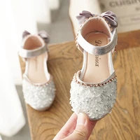 new kids leather shoes girls wedding shoes children princess sandals sequins bow girls casual dance shoes flat sandals e462