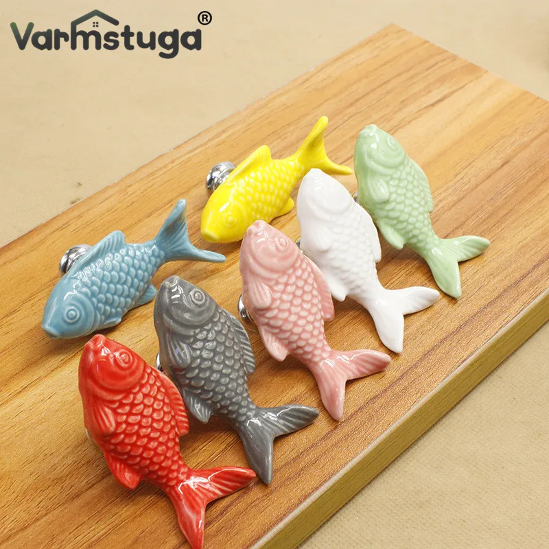 Ручки для ящиков детских комнат в форме рыбы из керамики для кухонных шкафов и мебели.